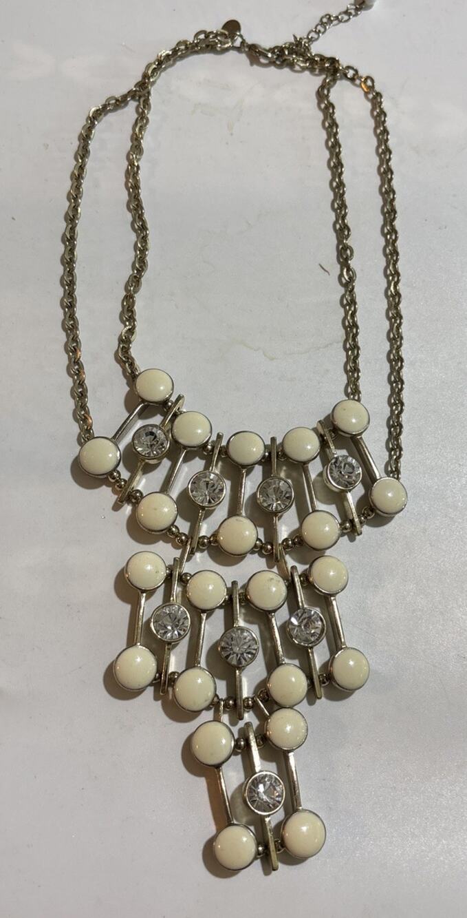 Express Rhinestone & Ivory Faceted Dangle Goldtone 18” Choker Necklace